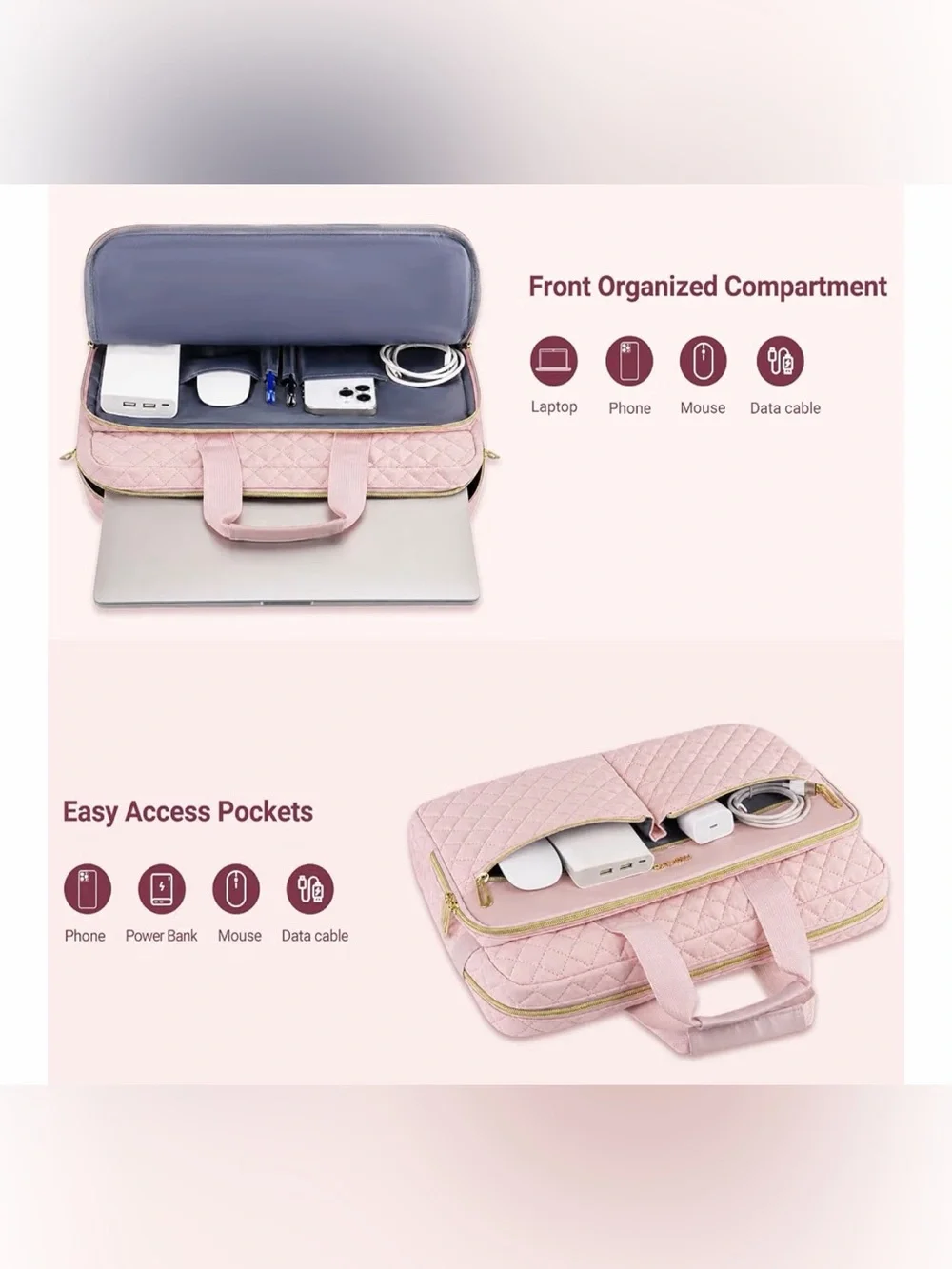 Quilted Pink Laptop Tote Bag